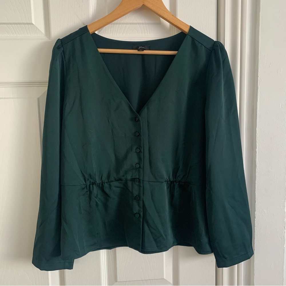 J. Crew Dark Green Button Front Blouse